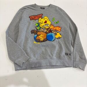 Black Pike Mens 2XL Gray Trust No One Bear Graphic Sweatshirt Y2K Streetwear